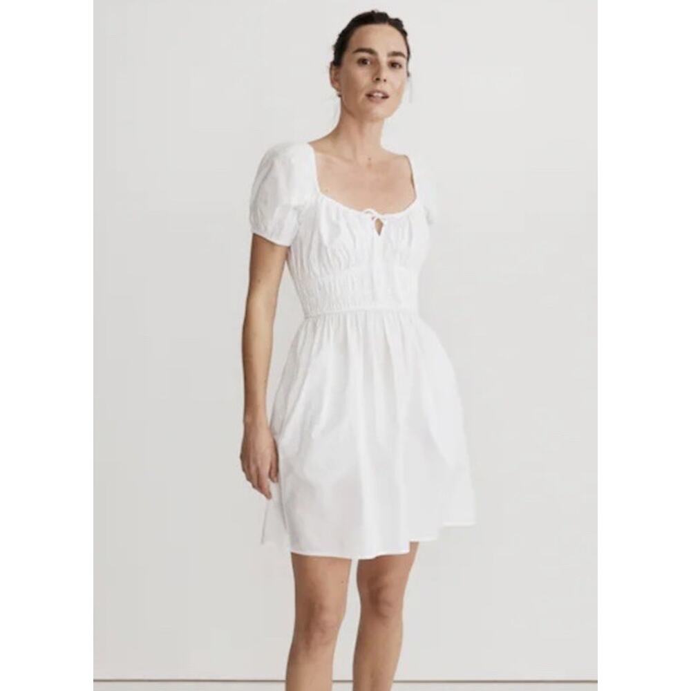Madewell NWT Women’s Peasant Poplin Sophie Tie Front Mini Dress Size XL White P9